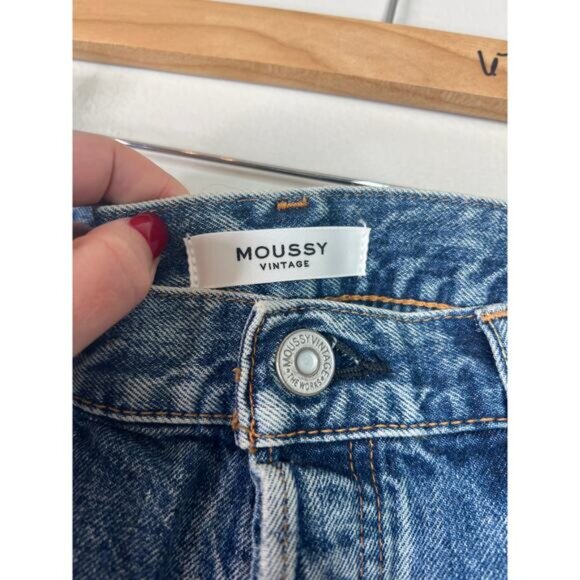 NEW Moussy Vintage Distressed Frayed Hem Whisker Faded Walworth Shorts Blue - Picture 4 of 7